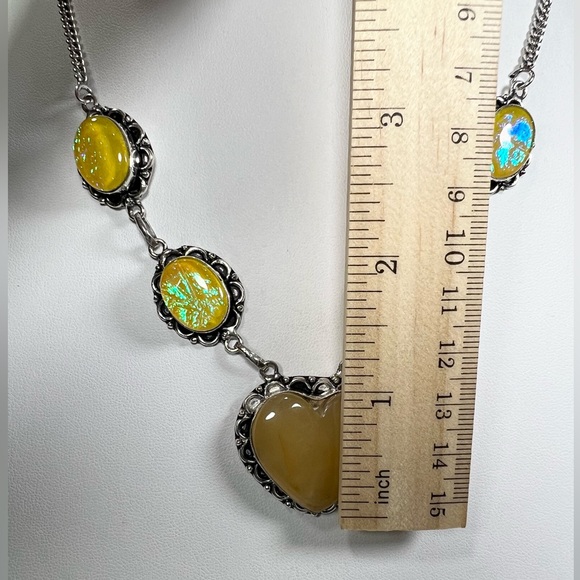 925 Yellow Lace Agate 💛 Triplet Opal Gemstone Necklace - Picture 3 of 5